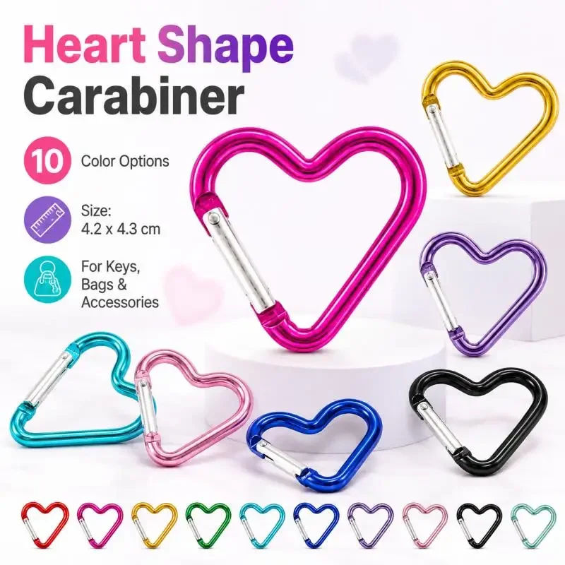 10~30pcs Carabiner Climbing Hook Aluminum Alloy Mountain Clasp Heart-Shaped Lock Keychain Multifunctional Tool Jewelry Accessory