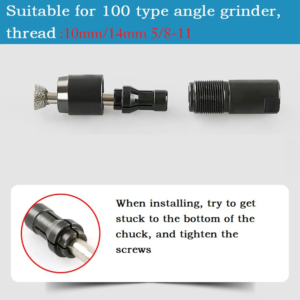 

3mm 6mm Angle Grinder Modified Adapter To Straight Drill Chuck 10mm 14mm Thread High Carbon Steel Collet For Grinding Polishing