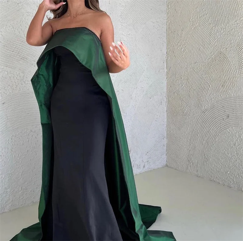 SUMNUS Simple Strapless Green/Black Evening Dresses Dubai Arabia Women Floor Length Prom Gowns Formal Party Dress فساتين سهرة