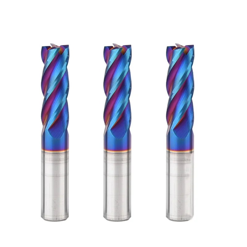 HRC65 End Mills CNC Cutting Tools Carbide Flat End Mill Tungsten Cutter 4 Flute Metal Steel Machining EndMills Tool Bit 4 Shank