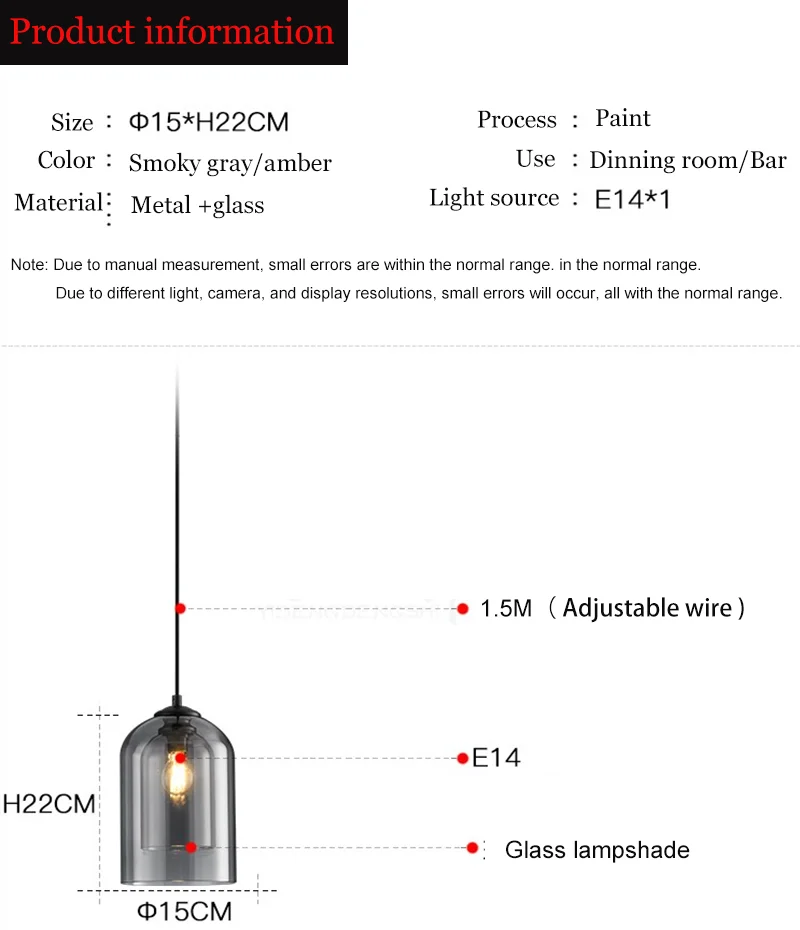 Imagem -05 - Clear Glass Shade Pendant Lights Pendurado Light Fixture Lâmpada do Teto para Cozinha e Quarto Ajustável