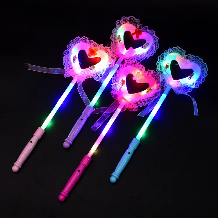 12pcs LED Flashing Cute Lollipop Love Palm Whistle Princess Magic Wand Props Party Children Gift Toys Birthday Wedding Purim