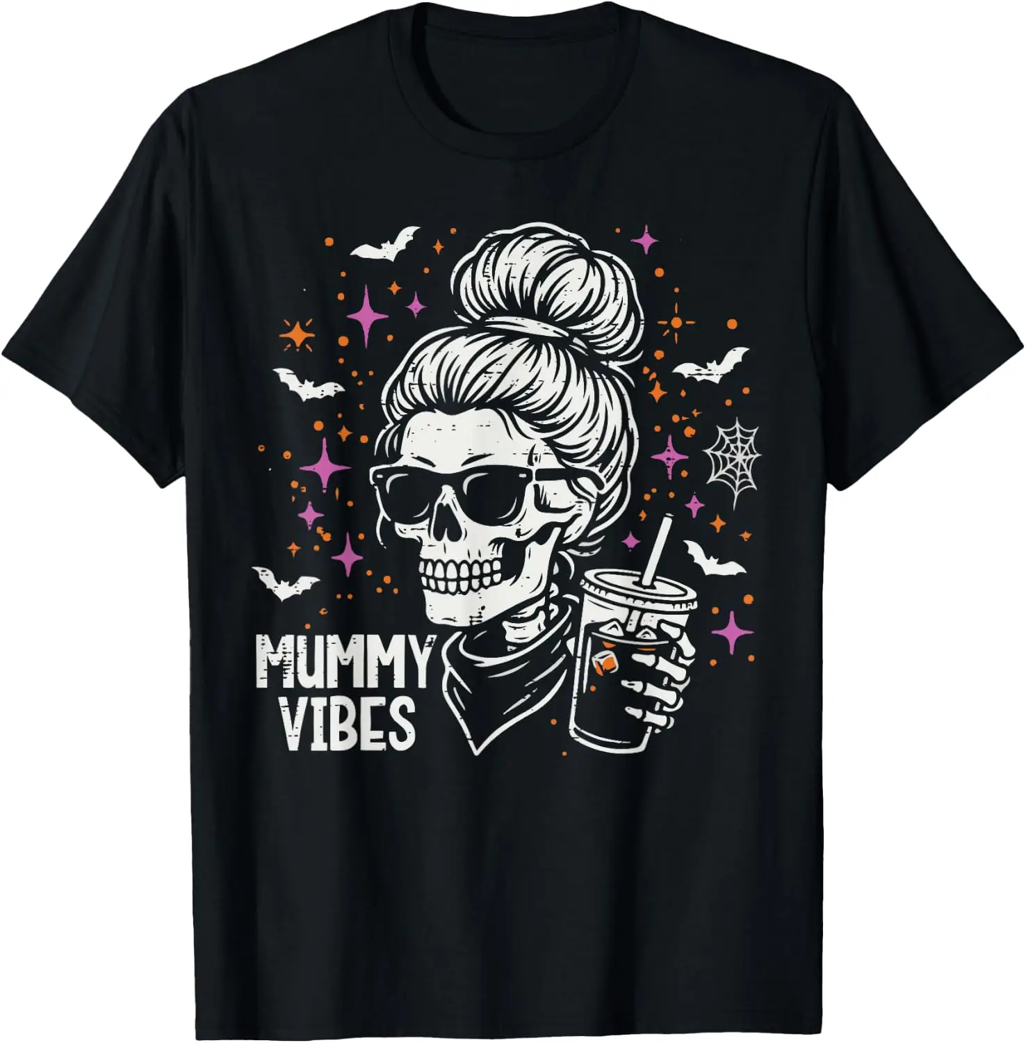 Skeleton Bun Iced Coffee Mummy Vibes Halloween Costume Women T-Shirt Unisex Fashion Printed T‑Shirt for Men Women, 100% Cotton Crew Neck Soft Lightweight Anti‑Pilling Tees,fashion printed t‑shirt, unisex graphic tee, , casual gift t‑shirt