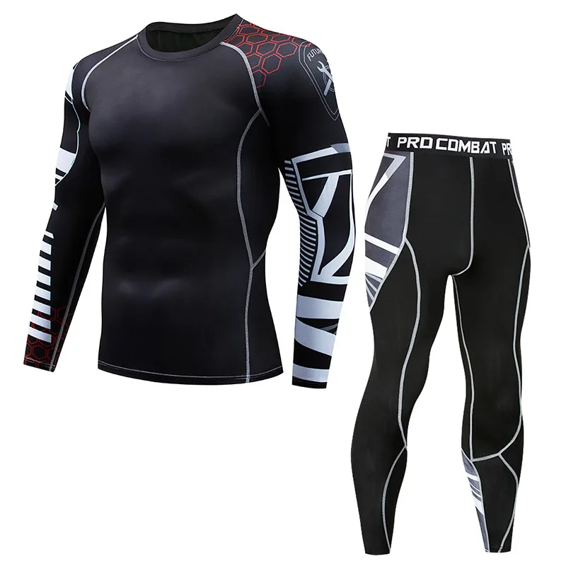 Men\'s quick dry Sport long sleeve Compression Suit Running Set pants Workout Gym Clothing Sportswear Training Fitness Tracksuit