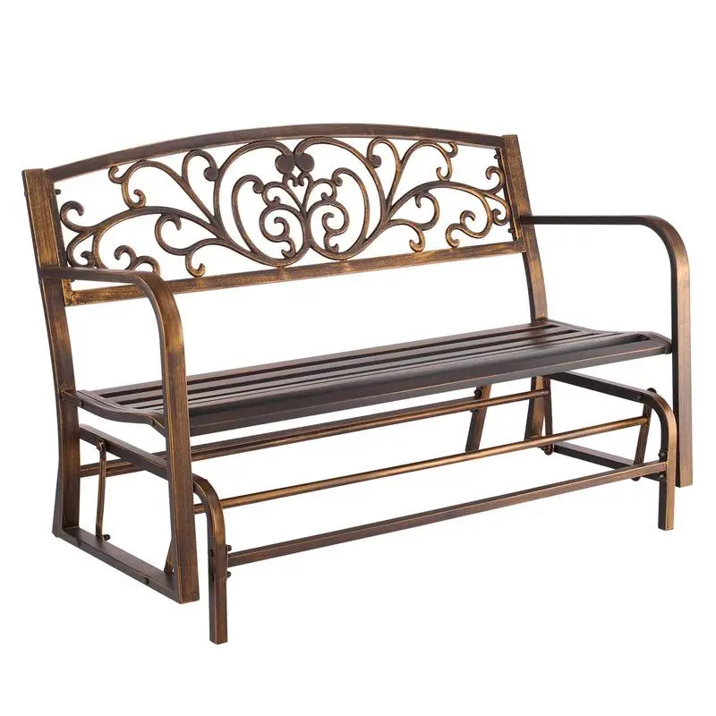 Banc de jardin, mobilier de jardin, bancs, largeur 127 cm, capacité de charge 250 kg, banc de patio avec structure en acier au carbone, banc de balcon avec accoudoirs, banc de véranda pour jardin, parc, cour, terrasse, bronze antique