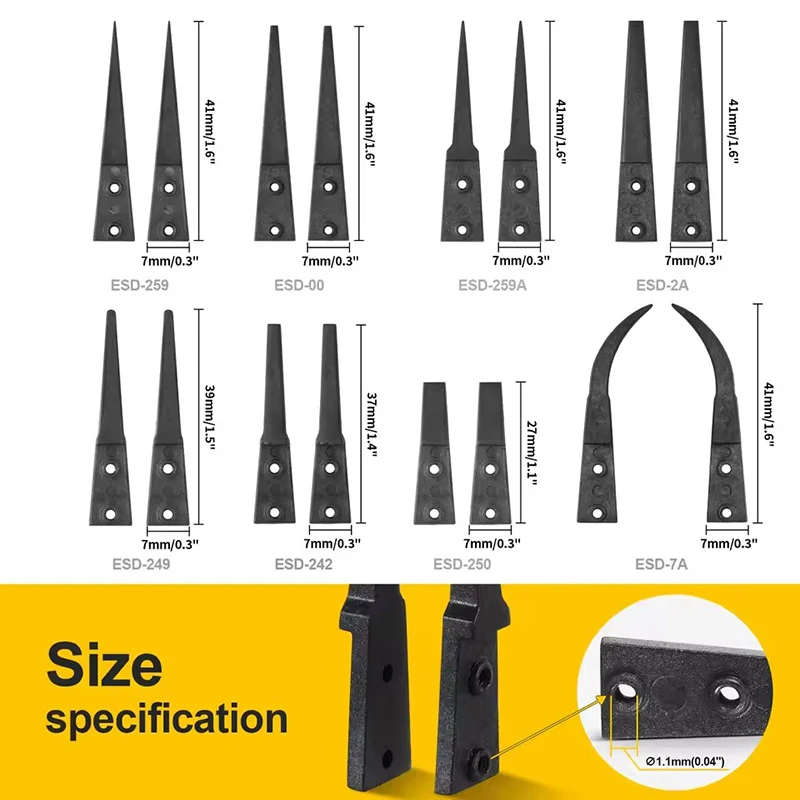 8 Pairs High Precision Anti-Static ESD Tweezers Equipped With Removable Conductive Plastic Heads for Electronic Soldering