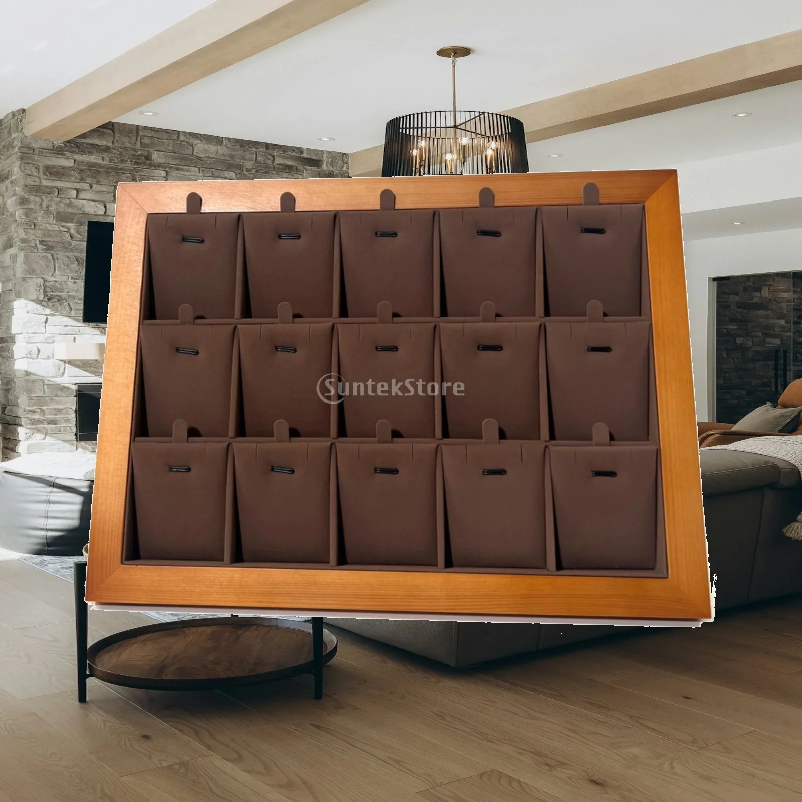 Wooden Jewelry Display Tray Low Profile Organizer for Rings Necklaces Bracelets Pendants Storage Box for Dresser Cabinet