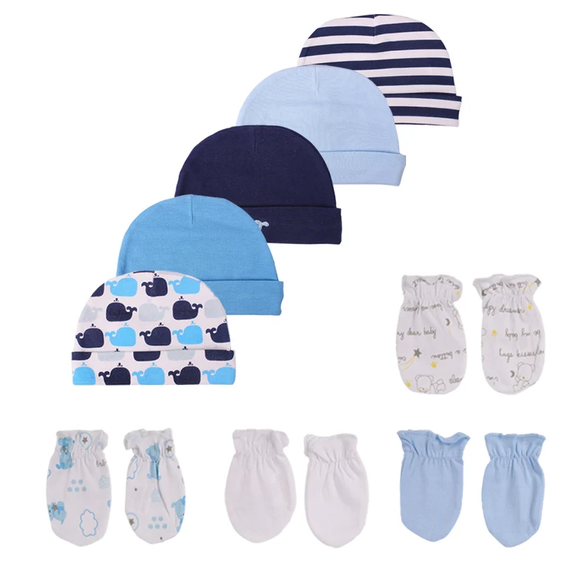 Cartoon 100%Cotton Baby Boy Girl Hats+Gloves Multi-piece Set Four Season Newborn Unisex Accessories 0-6M Infant Suits