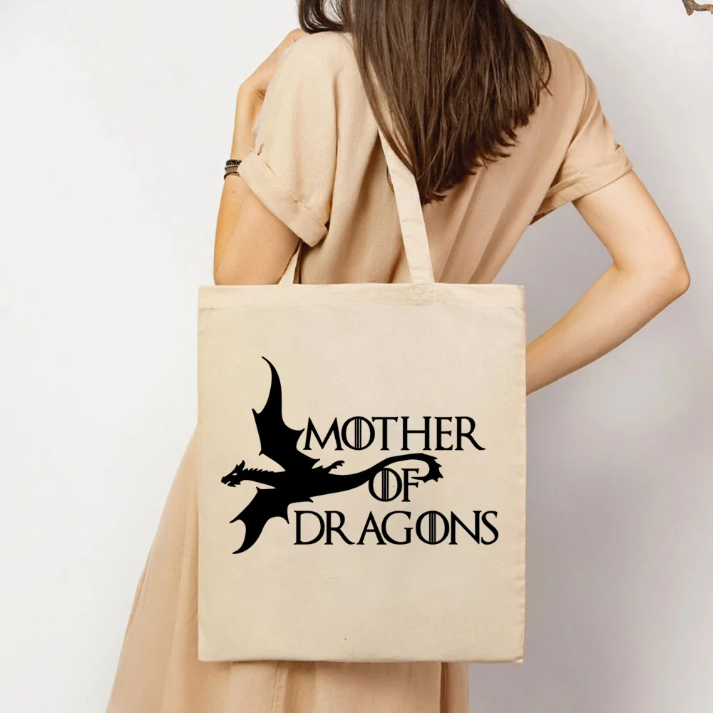 Sacs fourre-tout en toile de grande capacité pour dames, sacs à main de shopping, imprimé de lettres, mère du programme d'études, or, famille de dragon, Merch, sac initié élégant