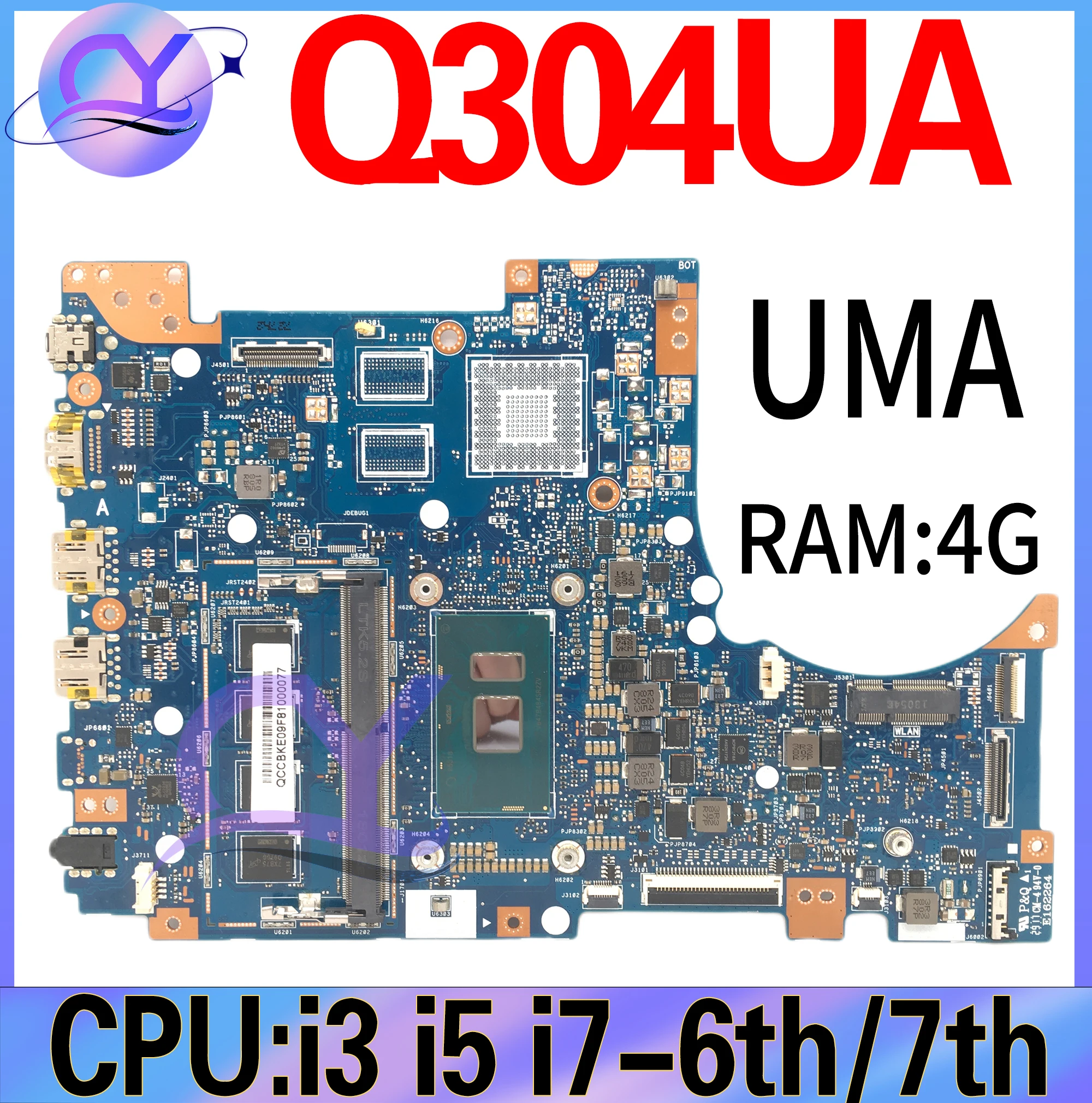 Asus,q304ua,q304u,q304uak,I3-6100U,7100u,I5-6200U,7200u,I7-6500U,7500u,4goで動作するラップトップマザーボード