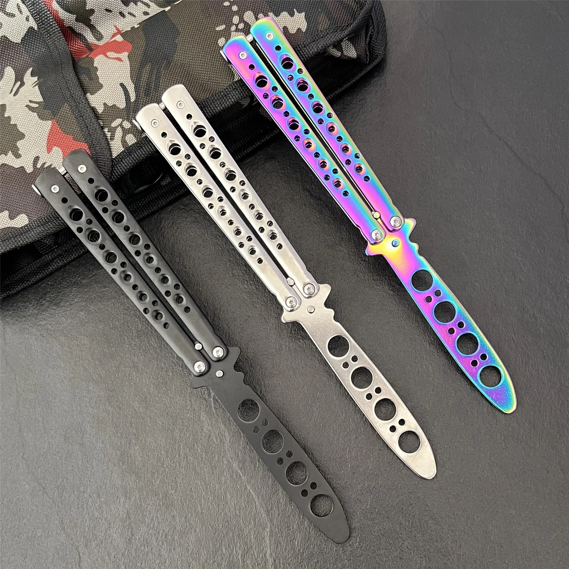 Portable Butterfly Training Knife Foldable Pocket Flail Knife Uncut Blade Butterfly Comb Training Tool