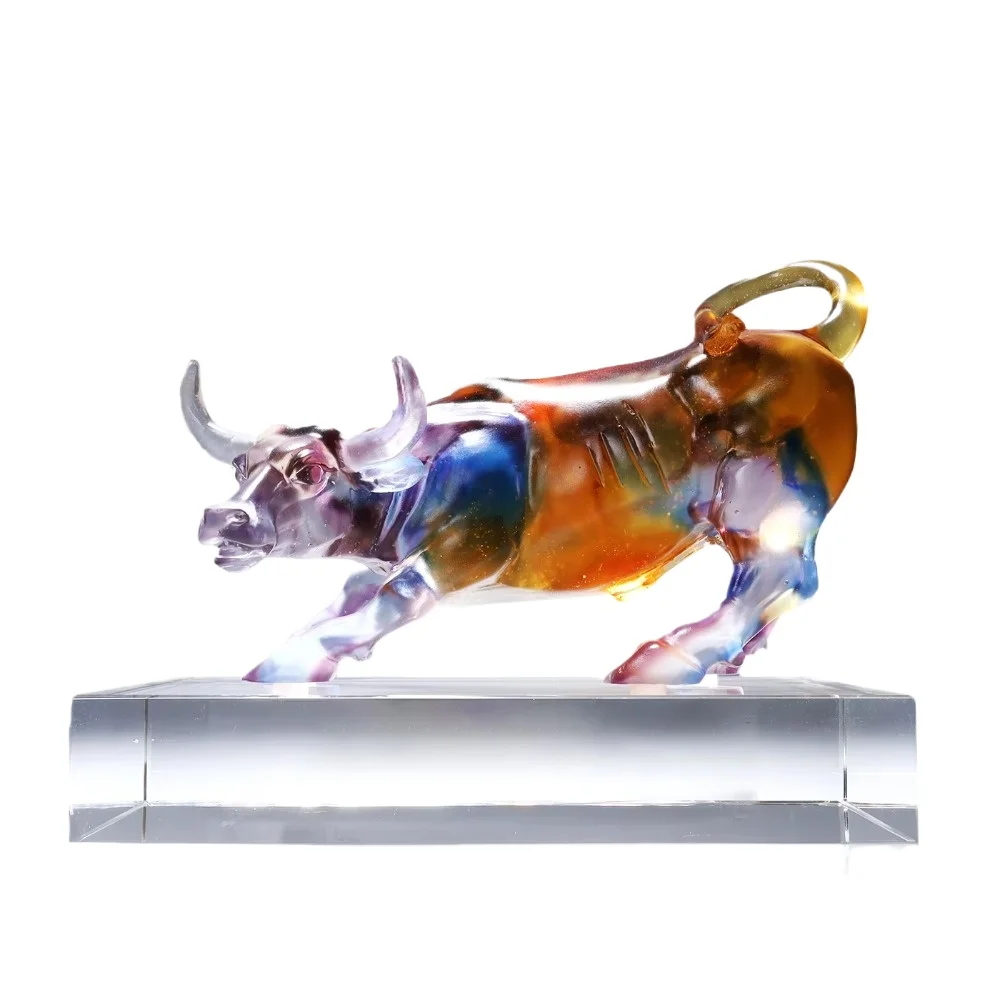 modern gradual change glazed bull statue handmade crystal bull sculpture art animal ornaments luxury home decoration