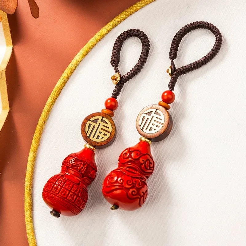 Collar con colgante de llavero de calabaza de jade y cinabrio rojo de moda, joyería china tallada a mano, regalo de la suerte para mujeres y hombres