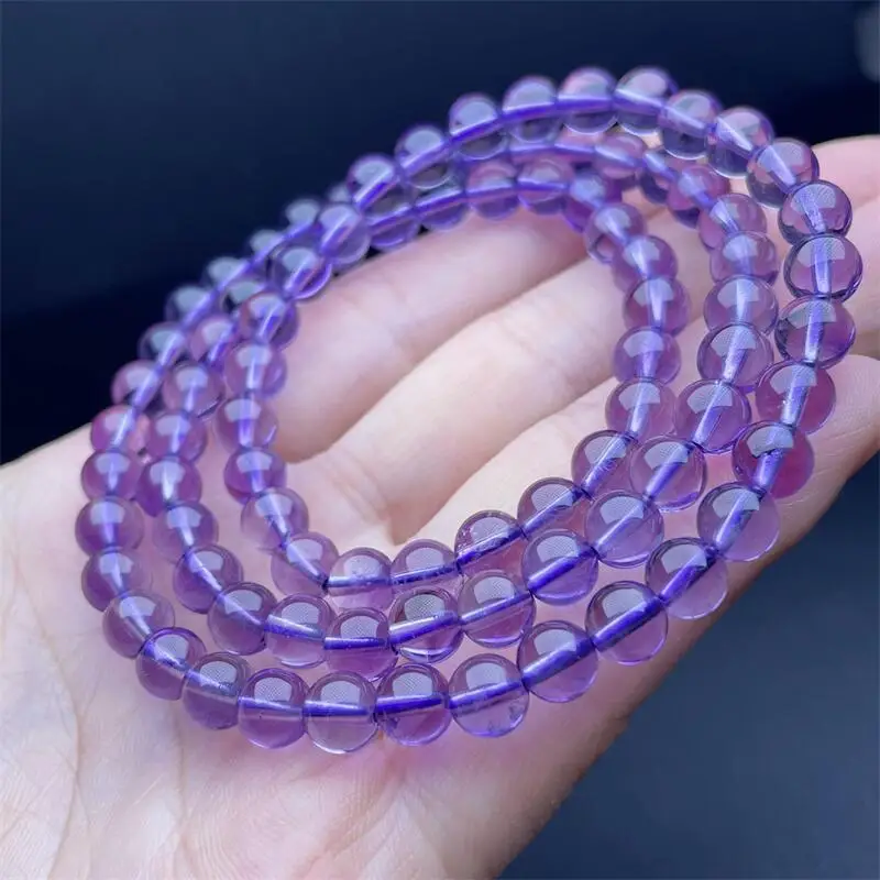 6MM Natural Amethyst Triple Circle Bracelet Women Fashion Sweet Reiki Healing Energy Strand Girls Jewelry Gift 1PCS