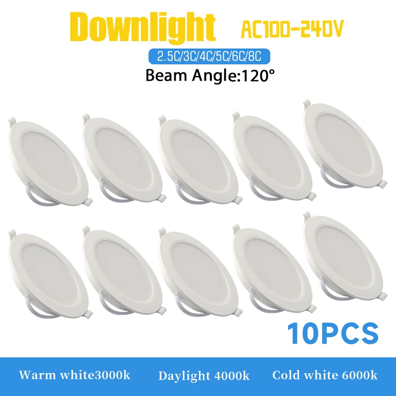 10PCS 6W-24W Led Downlight Three Color Warm Light Cold Lighting  Recessed Ceiling Lamp Led Spotlight for Living Room Bathroom