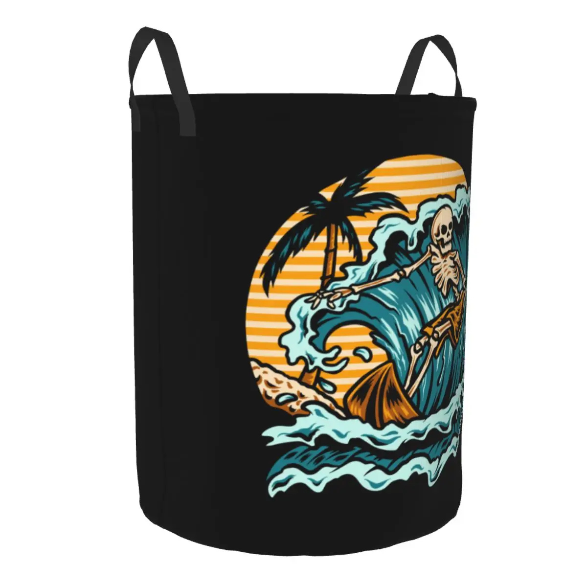 Custom Summer Surfing Skull Laundry Hamper Large Storage Basket Surf Rider Girls Boys Toy Organizer