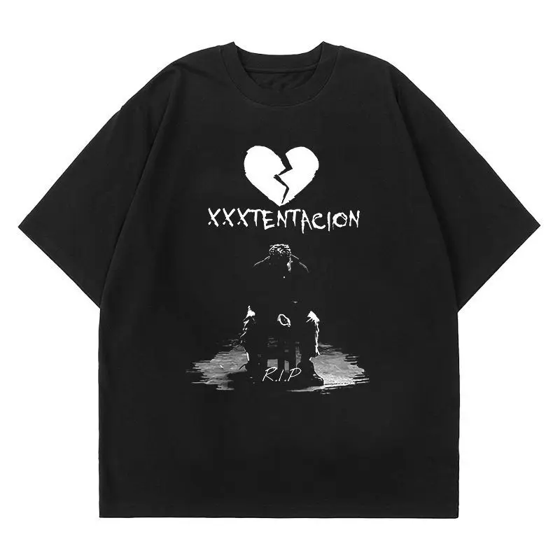 Tribute Rap Star XXXTENTACION  Rap Rap Hip Hop Portrait Hiphop Vintage Cotton T-shirt Tee Short Sleeve Street Loose Respect