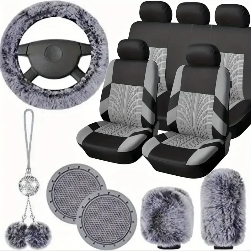 15-Piece - Seat Cover Sets with Plush Comfort, Simple Fit, and Stylish Accessories for Women's Vehicles