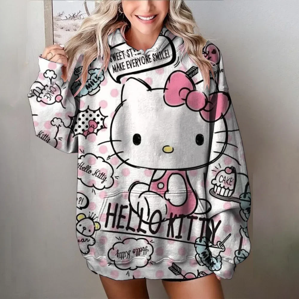 Fashion Hello Kitty Female Comfortable Hoodie Personality Fashion print Street Style Long Sleeve Top Autumn Female Sweatshirt