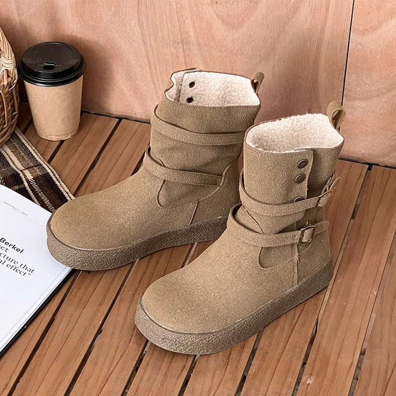 

Women's Snow Boots Flats Platform Winter Cotton Shoes 2025 Trend Woman Sneaker Sport Running Chelsea Boots Buckle Mujer Botas