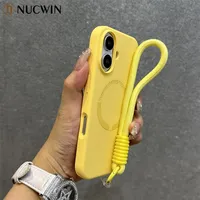 For Magsafe Liquid Silicone Lanyard Case For iPhone 16 15 14 13 12 11 Pro Max 16 Plus Microfiber Lining Wireless Bracelet Cover