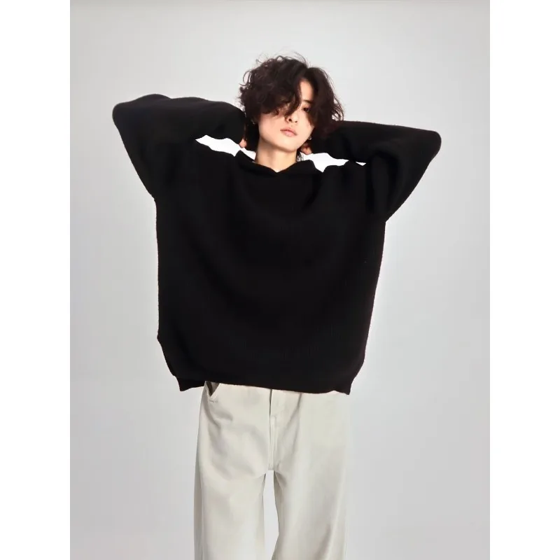 2026 Autumn Winter Simple Solid Color Knitted Men's Hoodie Tops Korean Fashion Casual Loose Hooded Sweatshirt Coats Streetwear