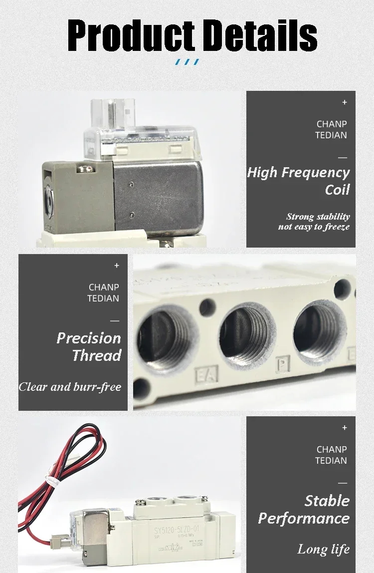 Elettrovalvola SMC tipo 5 porte 2 di alta qualità SY3220 SY5220 SY7220-4LZD/5LZD/6LZD Valvola di automazione pilota interna con chiusura normale