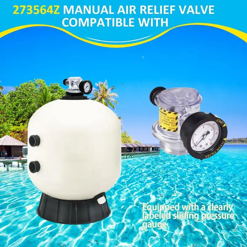 Air Release Valve for Pool Filter, Spa Replacement Parts with Pressure Gauge, Pressure Release Valve Assembly for Spa Sand