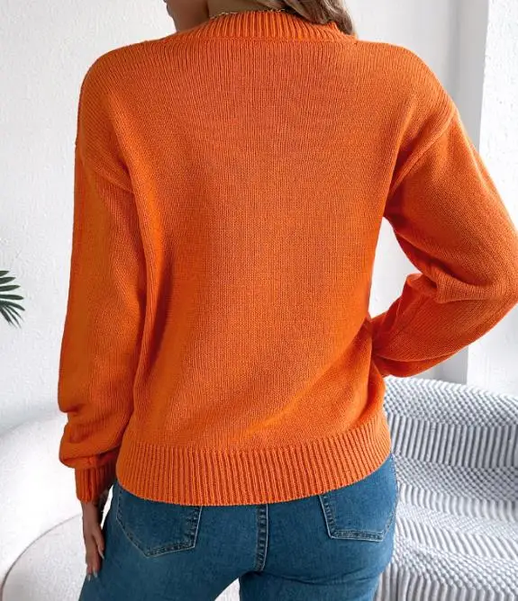 

Women's Sweater 2025 Solid Color Hollow Lantern Long Sleeved Pullover Sweater Halloween Sweater Fashionable Casual Retro Sweater