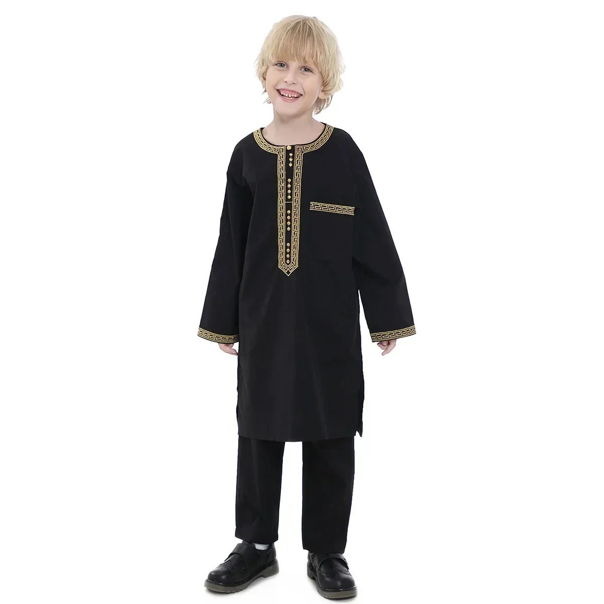 Teen Muslim Kids Boys Jubba Thobe Robes Arabic Islamic Middle Eastern Dubai Saudi Caftan Long Sleeve Ramadan Dishdasha Clothing