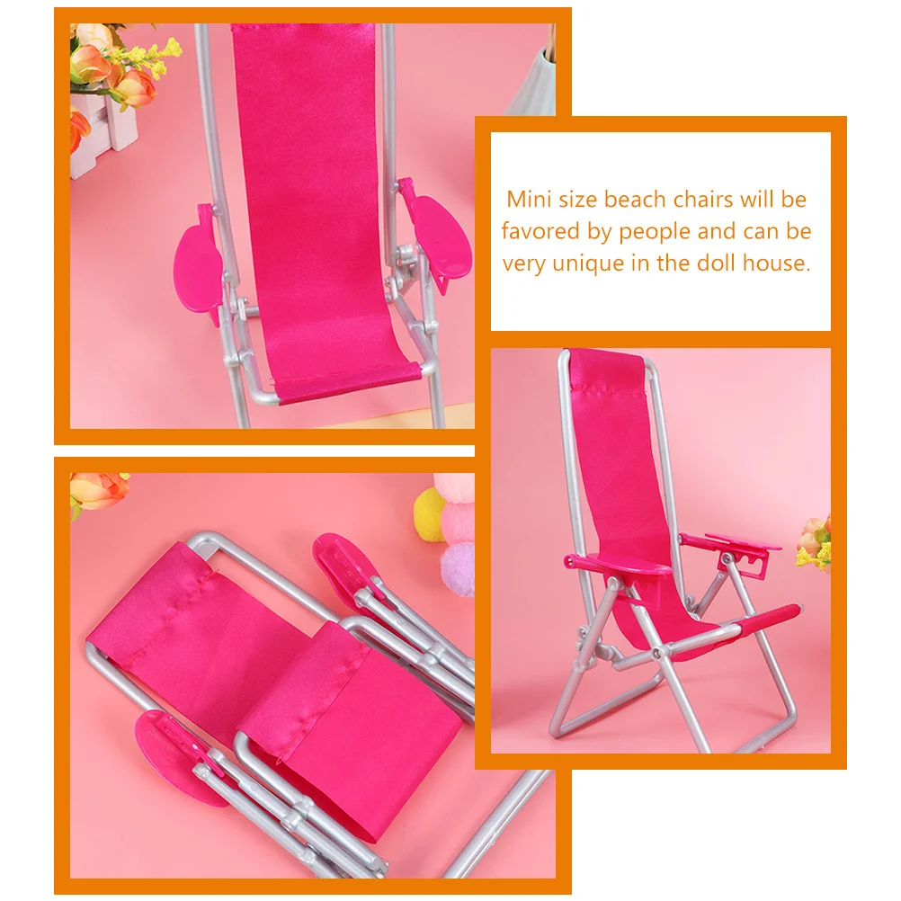 Mini silla de playa plegable en miniatura para casa de muñecas, microadorno de paisaje, accesorios para muebles, 3 uds.