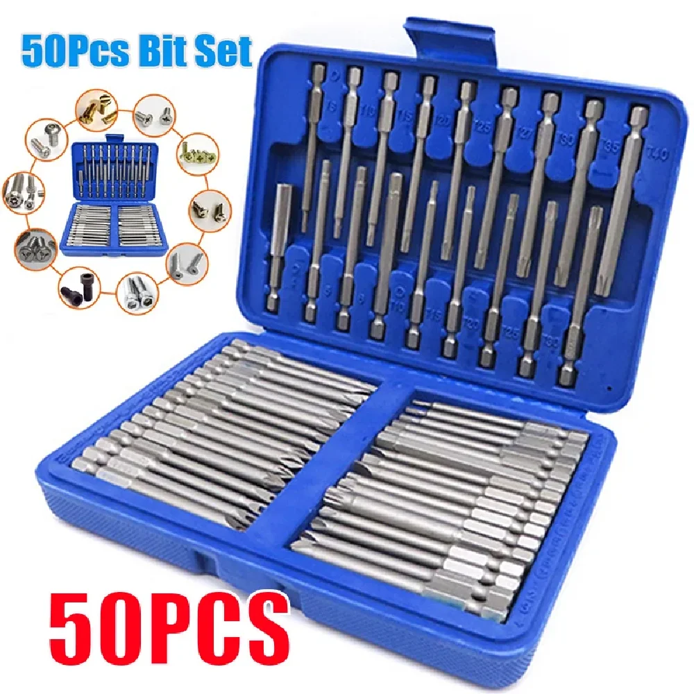 

50pcs 75mm Extra Long Reach Bit Set Security Screwdriver Bits Torx Star Hex Bit