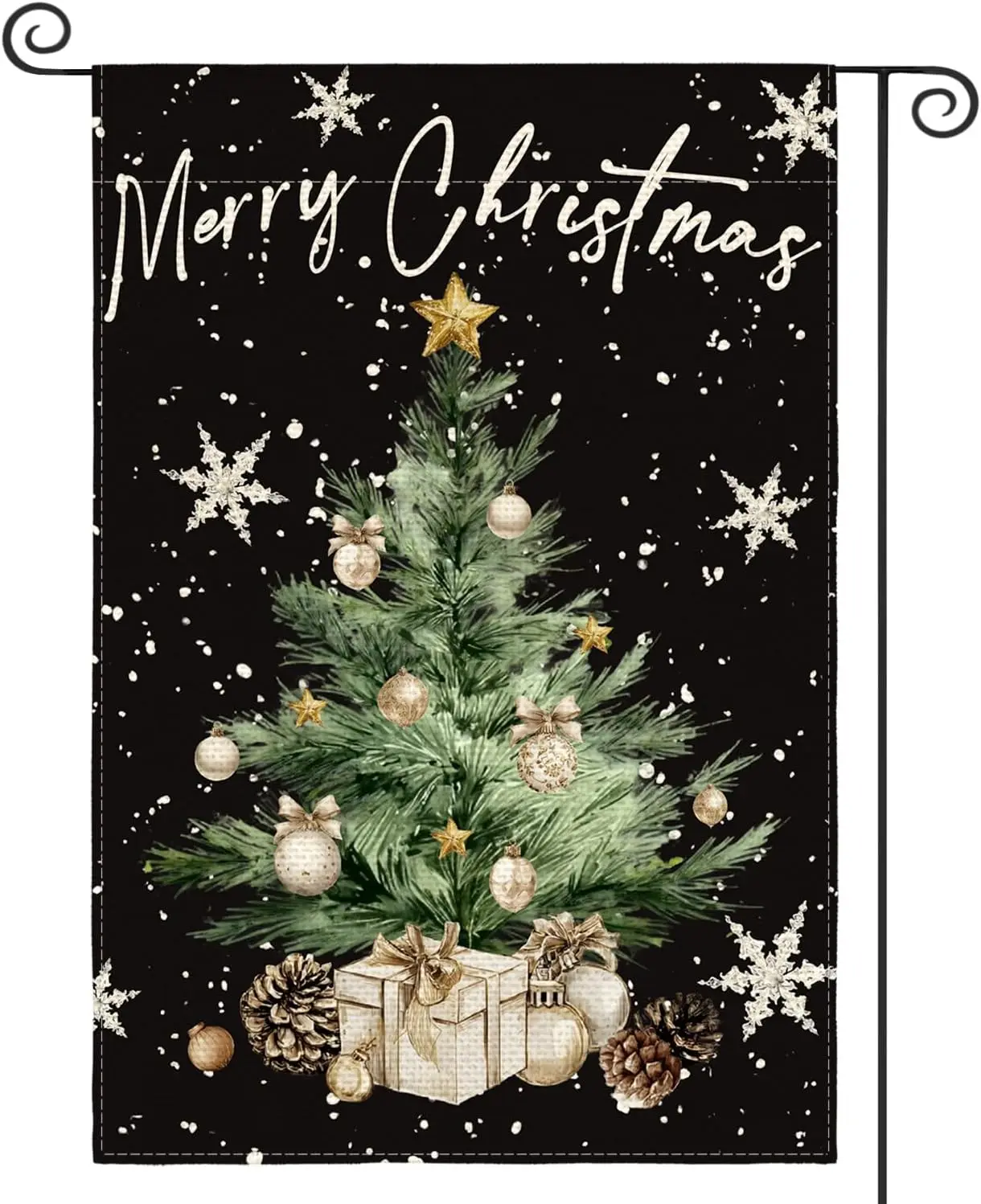 AVOIN colorlife Snowflake Merry Christmas Garden Flag 12x18 Inch Double Sided Outside, Winter Holiday Christmas Tree Yard Ou jjp
