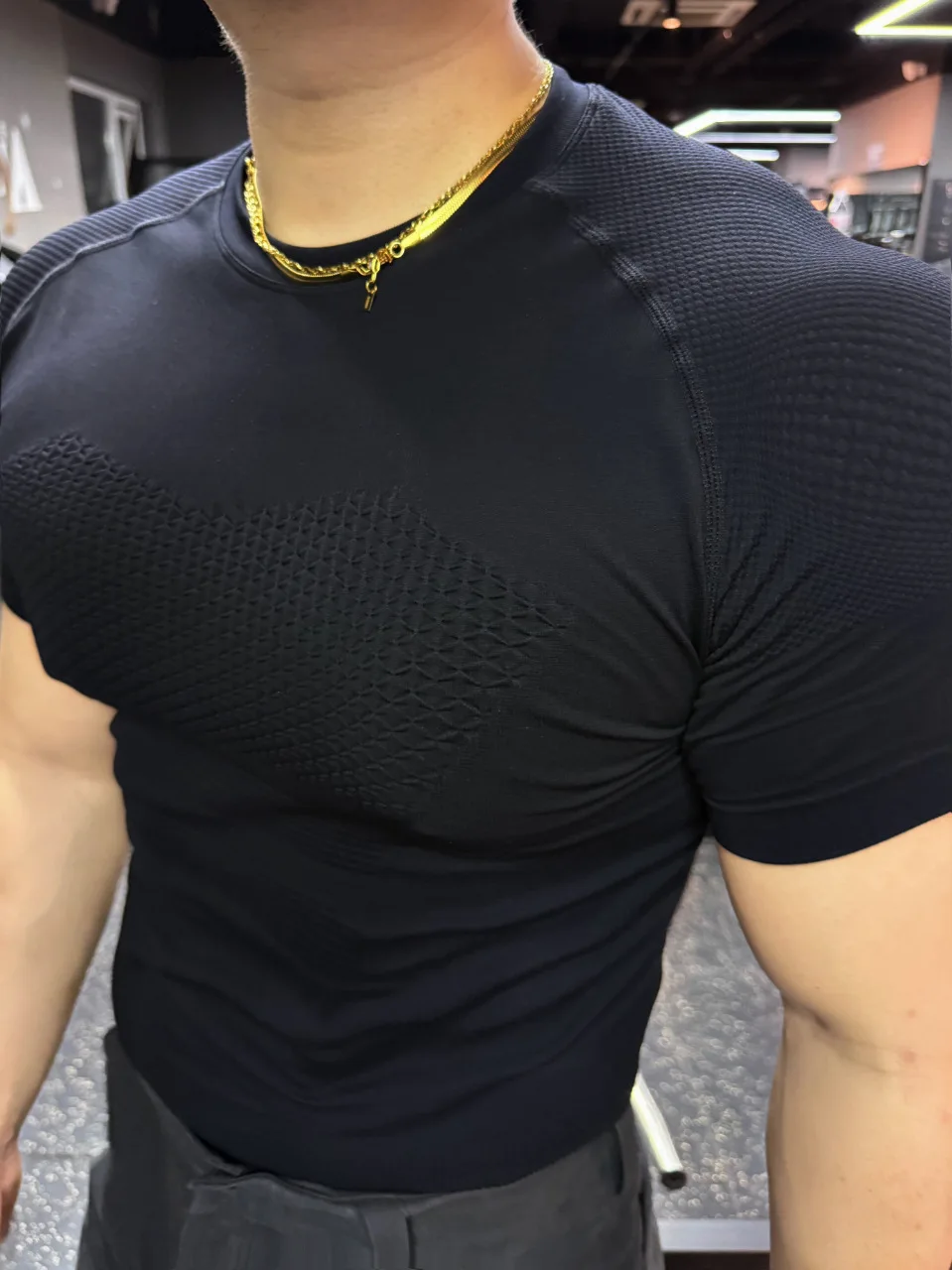 Sommer-T-Shirt für Herren, Kompressions-Fitness-T-Shirt, Slim-Fit, elastisch, eng anliegend, kurzärmelig, lässiges Oberteil, Herren-Trikot – Detail 6