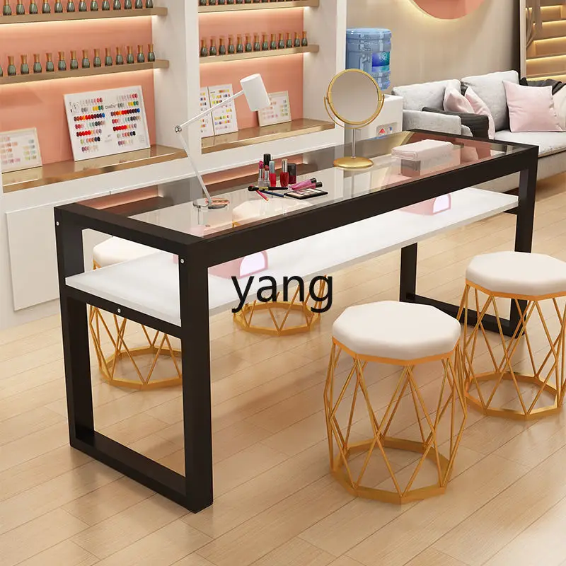 LMMMsimple nail salon special tempered glass table double single combined nail table