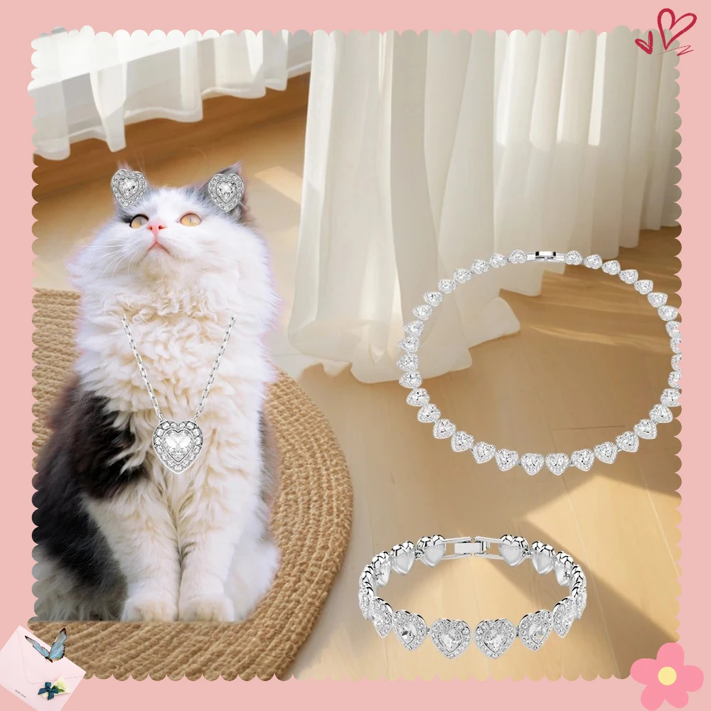 

Cat 2025 hot selling white heart-shaped diamond necklace, romantic and compact earring bracelet set, engagement accessories