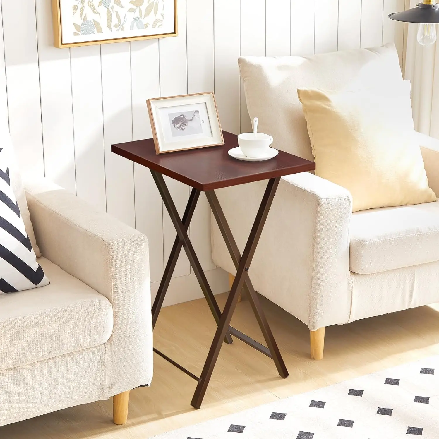 Industrial Snack Tables for Eating at Couch, Stable Metal Frame, Easy Assembly, Space Saving