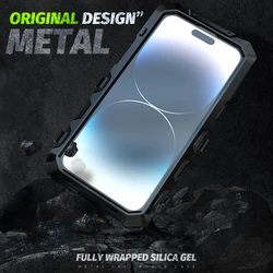 R-just Heavy Duty Protection Toughened Glass Phone Cover Case For Apple Iphone 16 15 14 Pro Max Plus Metal Aluminum Phone Cases