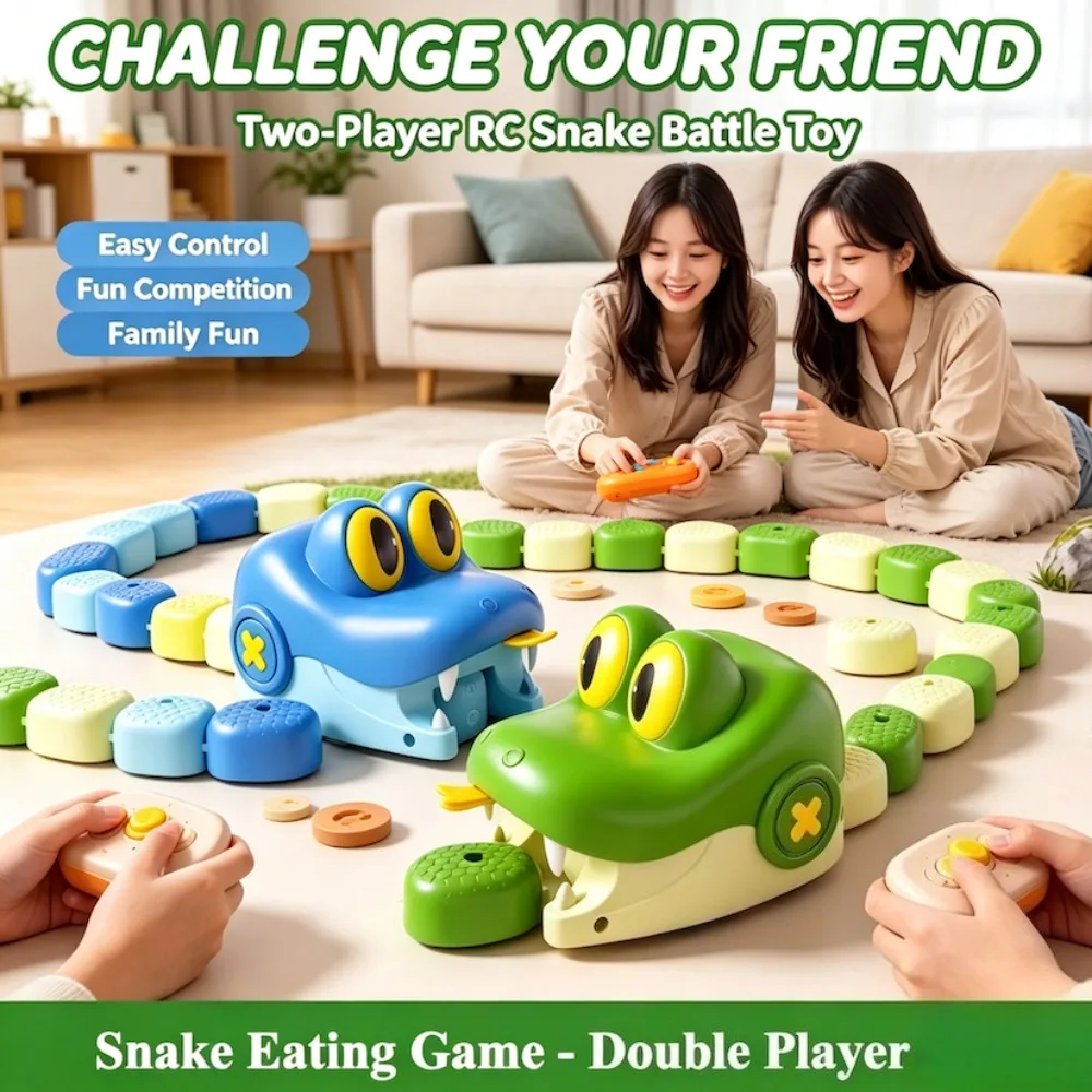 Magnetic Remote-Controlled Greedy Snake Racing 2-player Battle Interactive Games Toy with Energy Beans Christmas Gifts