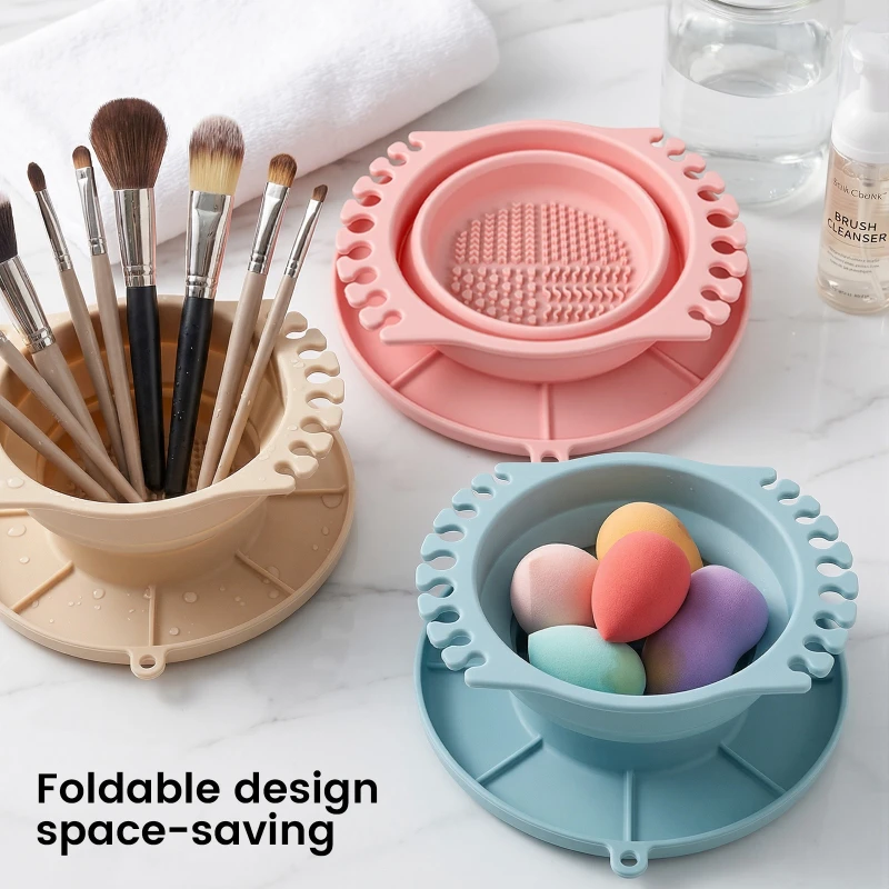 Pen Wash Holder with Palette Silicone Folding Three-in-one Multi-function Small Washing Bucket Makeup Brush Cleaning Dishes