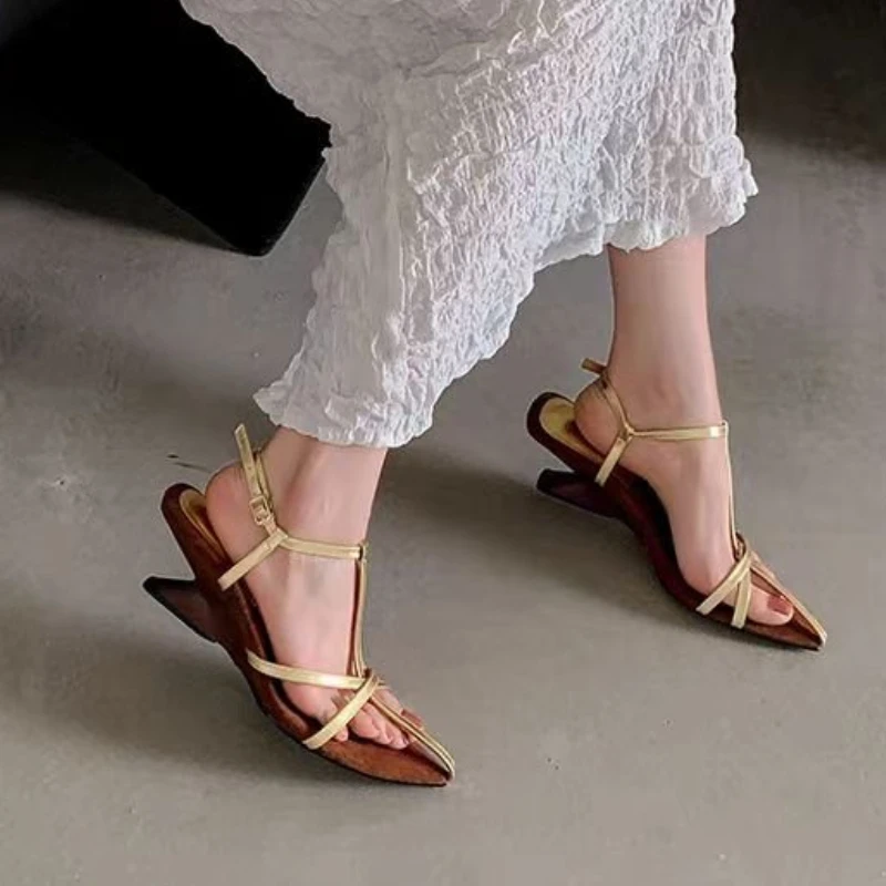 2024 New Women\'s High-heeled Sandals Summer High-heeled Shoes Luxury Cowhide Strap Slingback Feminine Wedding Sandals