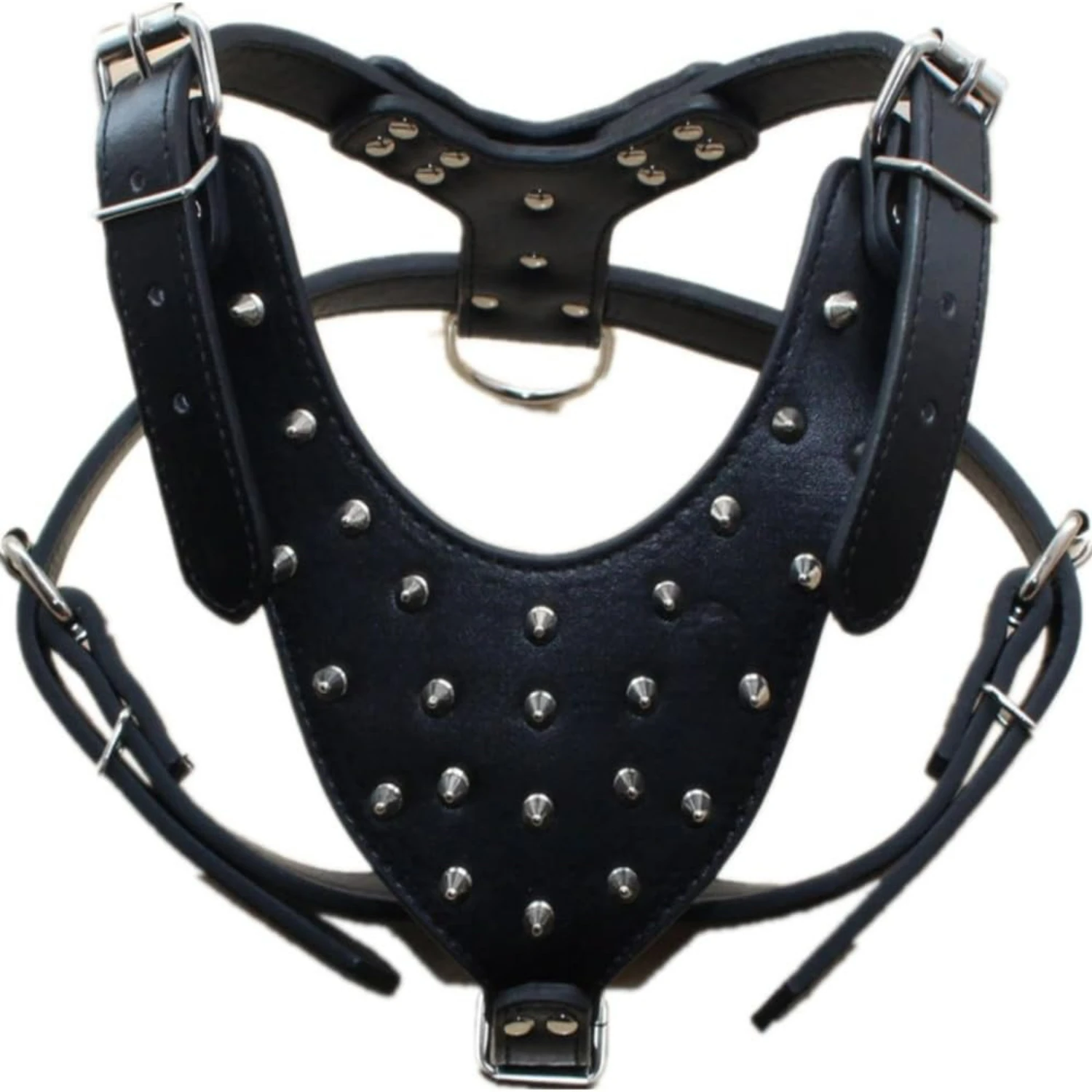 Stylish, Spiked, and Studded Leather Collar, Harness, and Leash Set for Medium to Large Breeds like Pit Bulls, Mastiffs, Boxers,