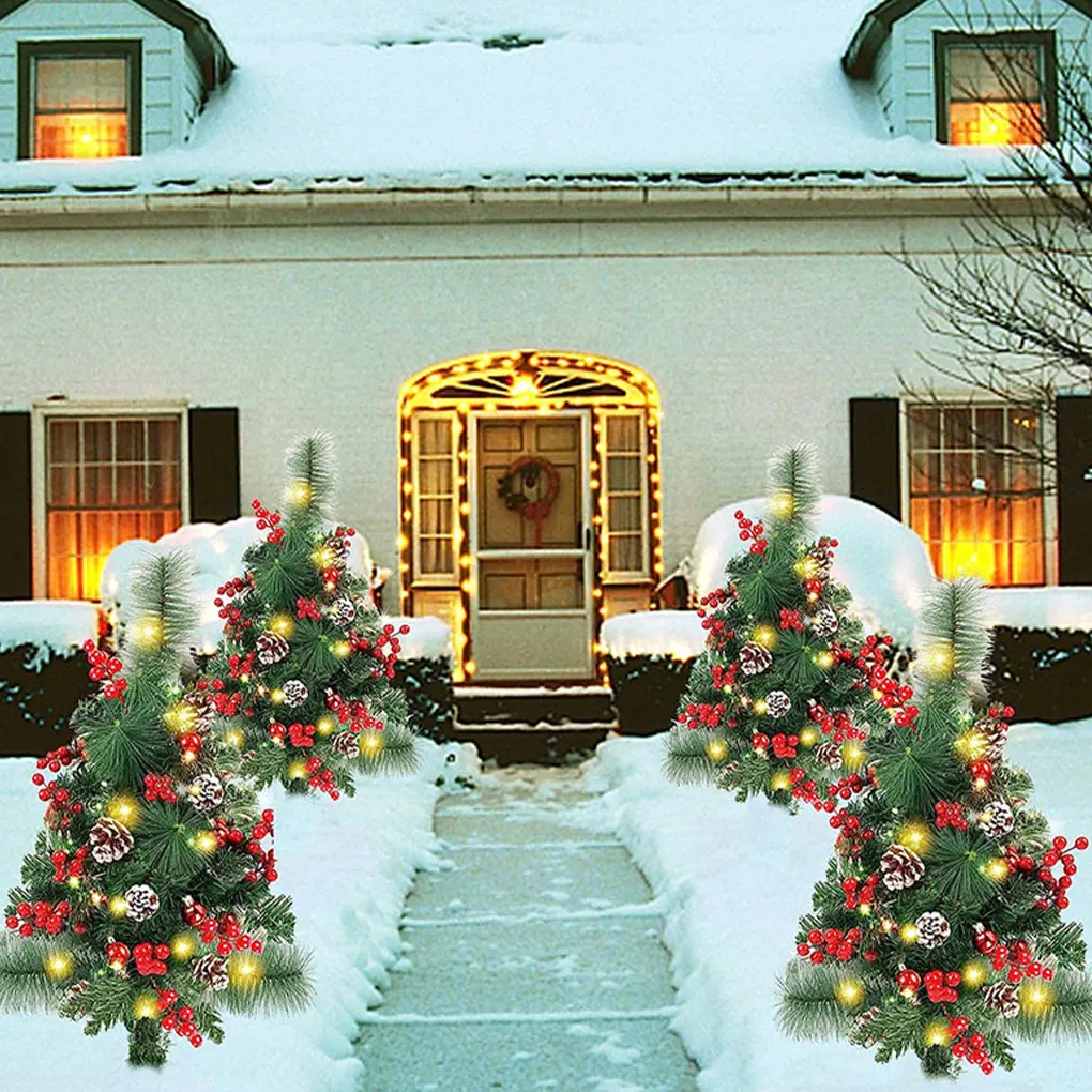 Holiday Planter Decorations | Solar Powered Christmas Tree For Porch Energy Saving Solar ABS