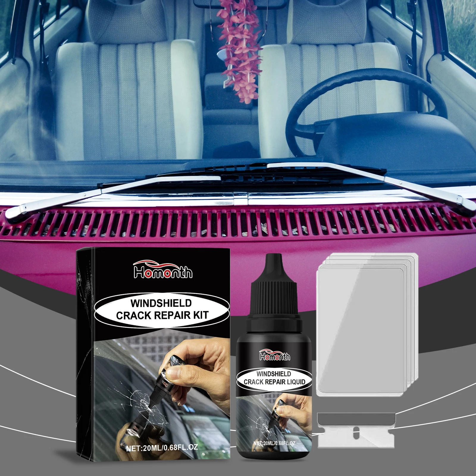 Car Windshield Crack Repair Agent -DIY Glass Repair Fluid, Cleans & Restores Clear Driving Vision No Need for Professional Tools