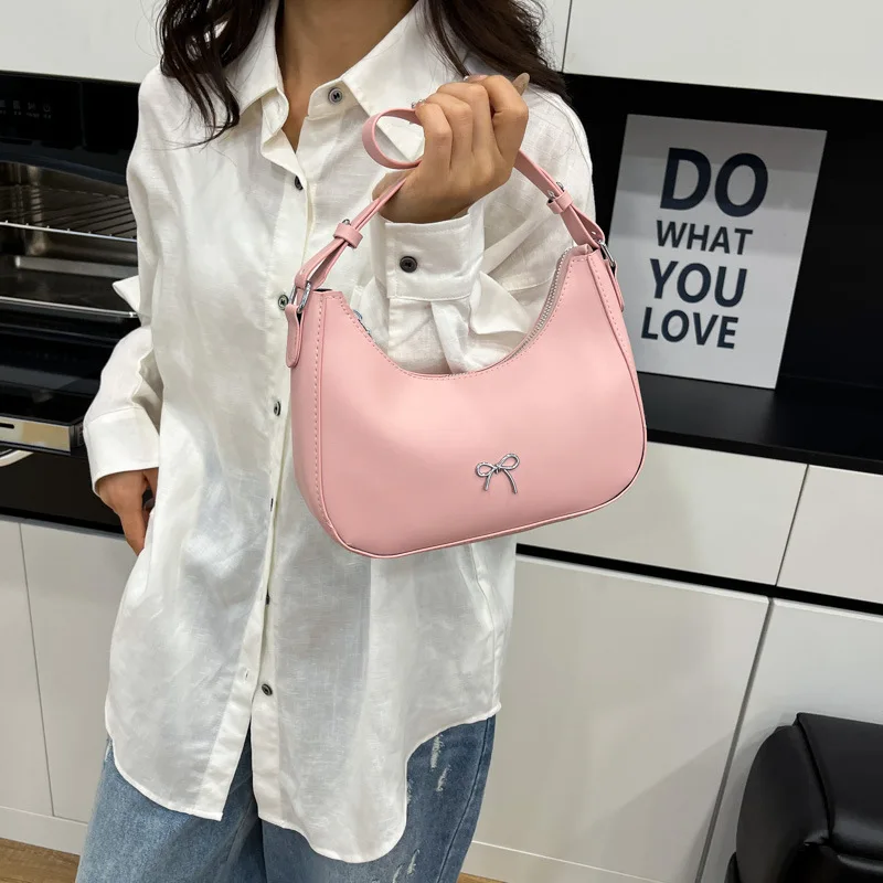 

Сумка из искусственной кожи с французским полумесяцем и украшением в виде банта, женская горизонтальная квадратная сумка на плечо в стиле ретро под мышками