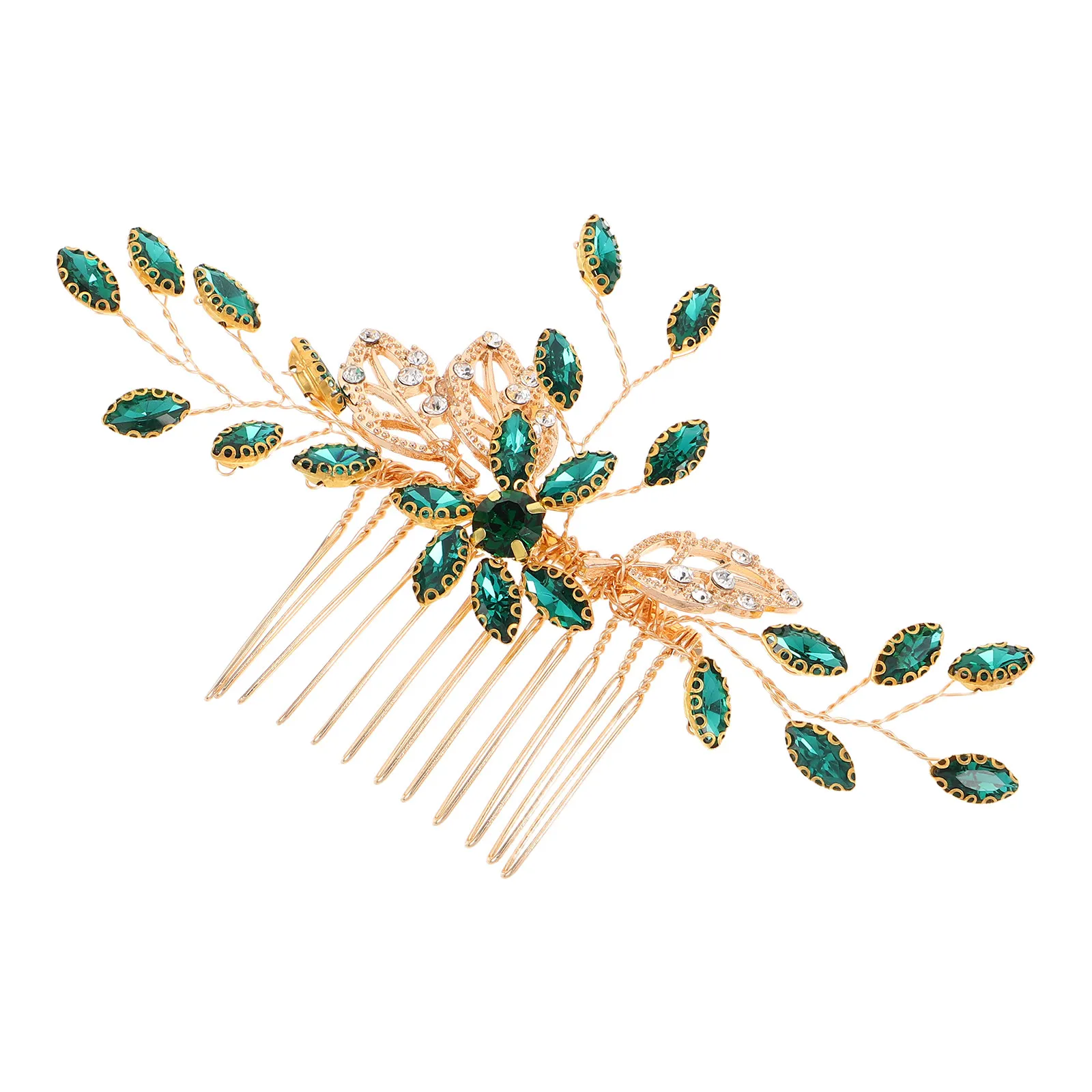 Bridal Wedding Hair Comb Green Alloy Rhinestone Side Hair Clip Sparkling Hairpiece for Bride Bridesmaid Wedding Headdress