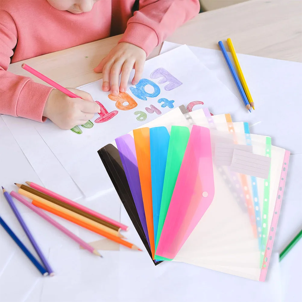 

6Pcs File Pouches Transparent Snap Button Binder Pockets for Document Organizing Portable Storage Bags Office School Supplies