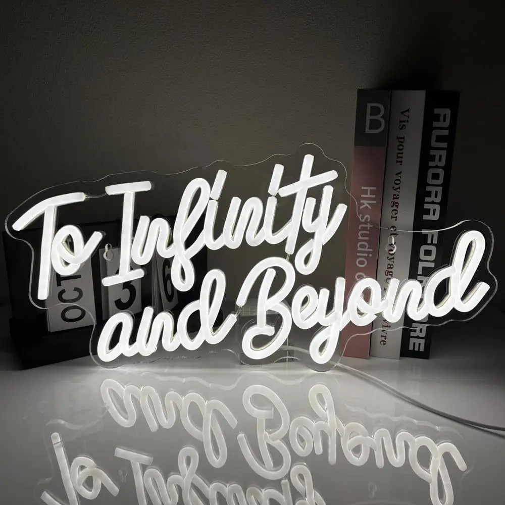 To Infinity And Beyond LED Neon Sign Warm White Kids Room Decor USB Powered Inspirational Quote Wall Art Movie Fan Birthday Gift