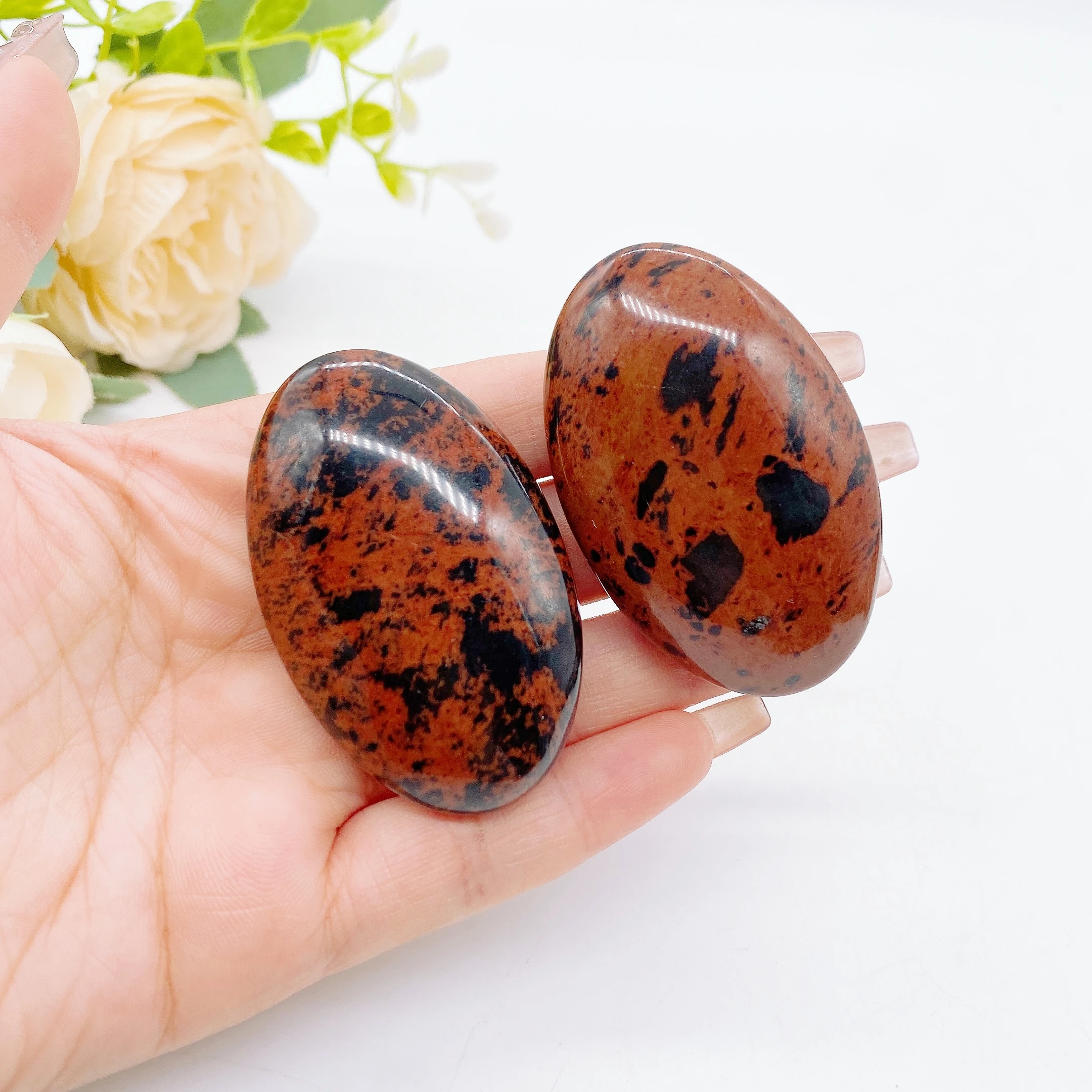 Natural Red Obsidian Stone Hot Compress Massage Palm Crystal Energy Reiki Healing Forgetting Worries Home Garden Decoration Gift