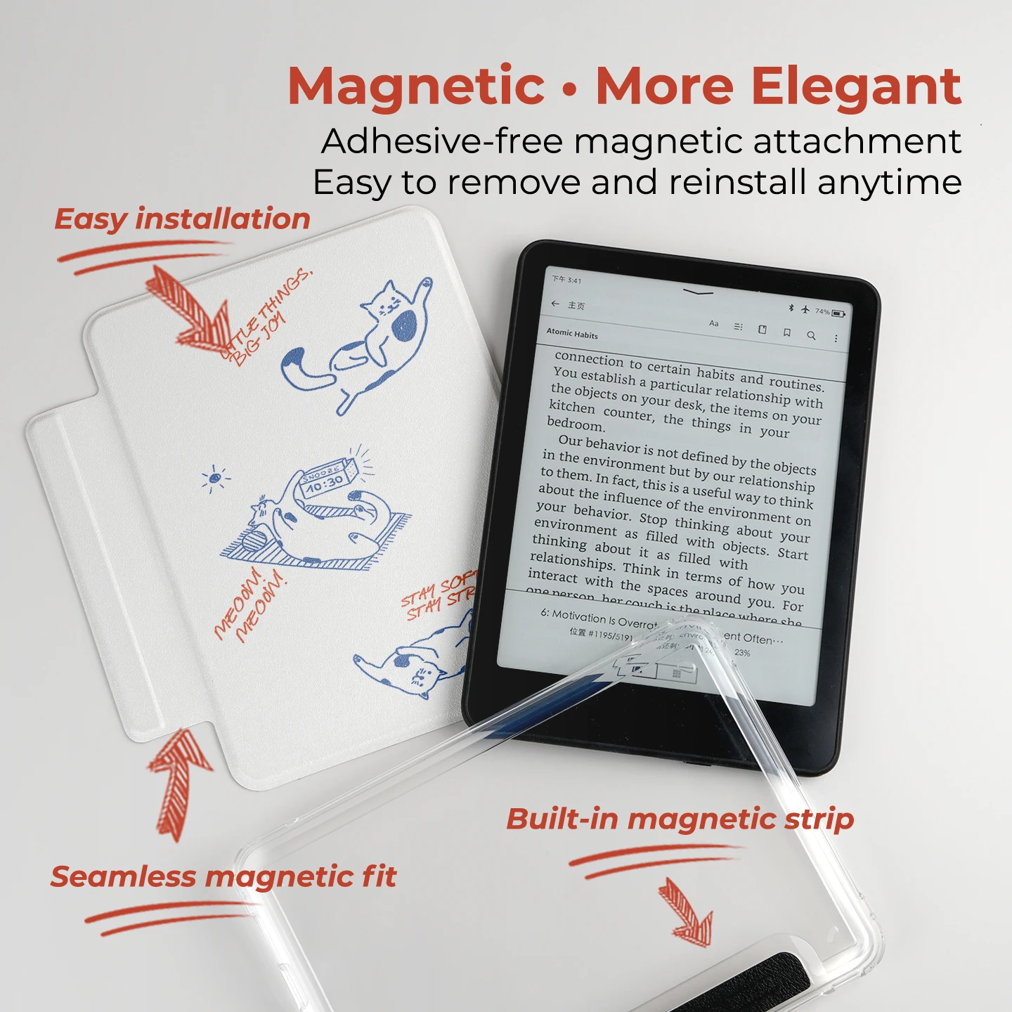 Twosheep suit for Kindle 11th Colosoft Paperwhite 12th 11th 10th 7th Magnetic Detachable Clear Back Auto Wake Sleep Cute Cat Dog